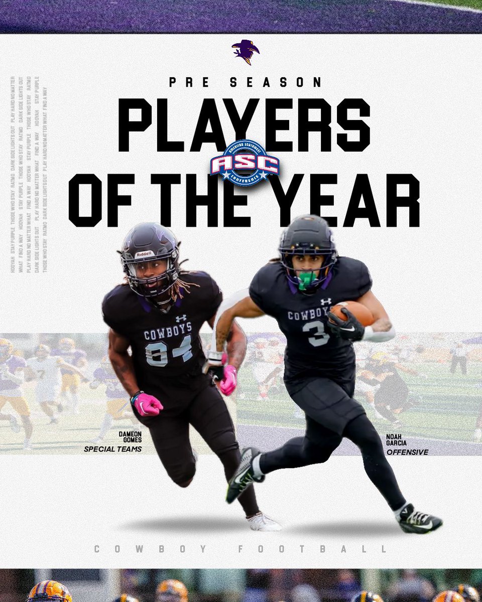 Noah Garcia and Dameon Gomes have been named as Pre-Season Players of the Year for the ASC. Garcia represents the Offensive selection and Gomes represents the Special Team selection. 🤠 

#HOOYAH