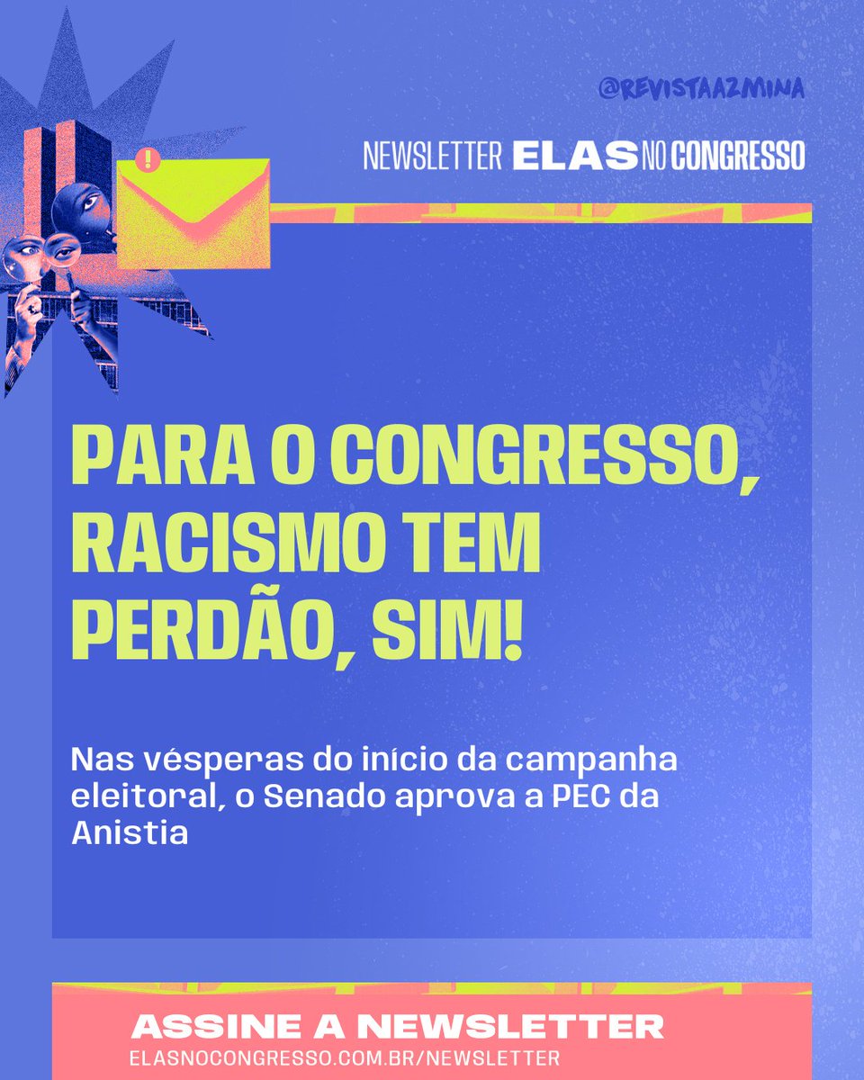 revistaazmina's tweet photo. Você lembra que AzMina tem lutado contra a tentativa de aprovação da PEC da Anistia? Às vésperas do início da campanha eleitoral, uma sequência de avanços incomuns ocorreram e a proposta foi aprovada no Senado.

https://t.co/iU107q7K8D https://t.co/FyQ1Ec9j3J