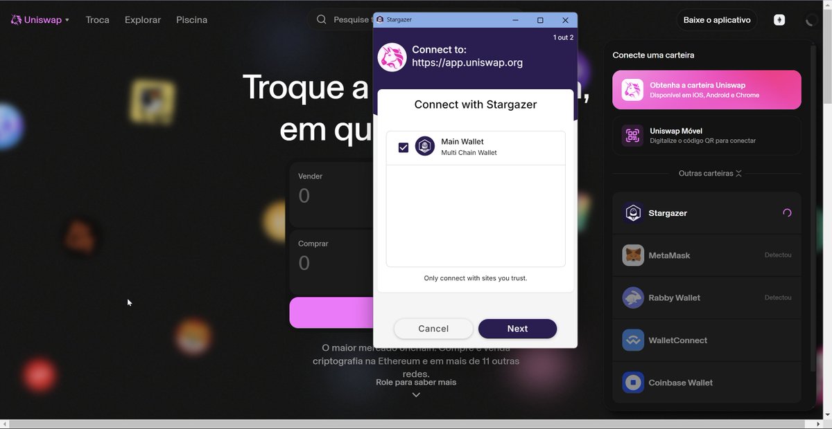 joaopfc's tweet photo. Did you know you can now use @StargazerWallet on @Uniswap?

Not only that, but any website that supports EIP-6963 will allow you to use Stargazer as your wallet! https://t.co/kQsrPGzUc4