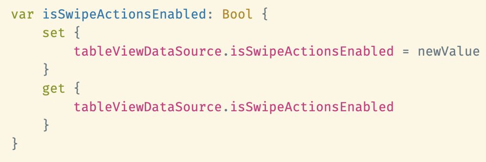 Sometimes I just want to expose some value from an inner object, and the only way I know is doing this set &amp; get dance… this feels like a nice use case for a macro… Imagine 

@Expose(tableViewDataSource.isSwipeActionEnabled) var isSwipeActionsEnabled: Bool

#swift