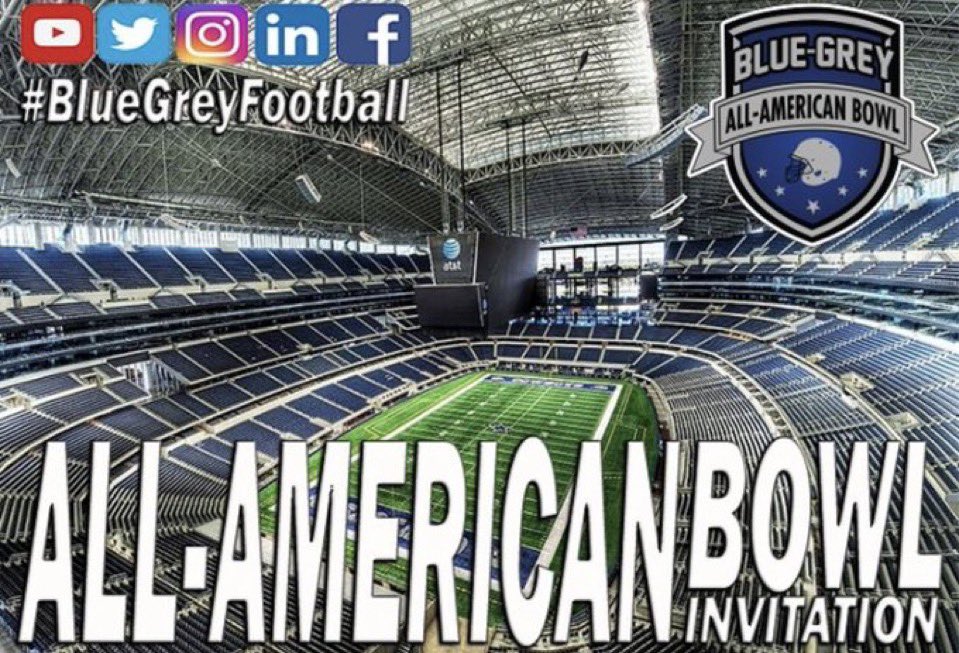 Twhiteside16's tweet photo. Excited to announce that I have been invited to play in the Blue and Grey All American Bowl on January 27th!! https://t.co/OA1zEQ6731