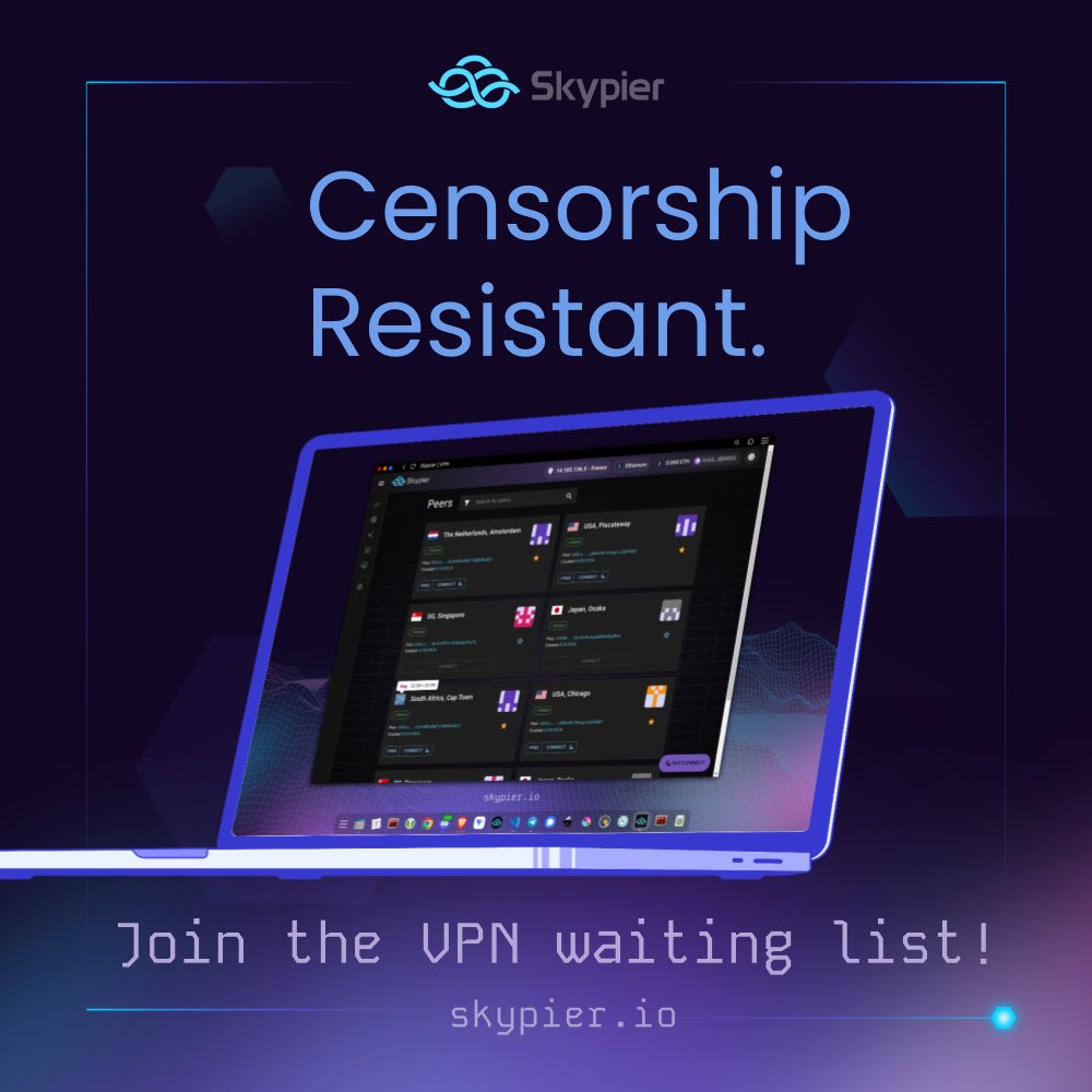 SkypierIO's tweet image. Why adopting Skypier VPN?

No central point of control that can be targeted by authorities, so more resilience to censorship shutdowns.

Stayed tuned and join the waitlist at skypier.io

#vpn #cybersecurity #privacy