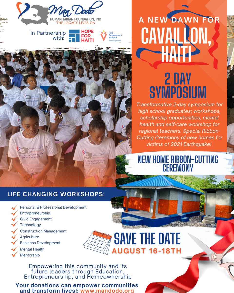 Great example of collaboration from the #Haitifunders conference. <a href="/ManDodoFdn/">Man Dodo Humanitarian Fan.</a> partnered to build 12 homes for 2021 earthquake victims and organized a community-building event around the ribbon cutting, where HDI delivered an entrepreneurship training for young people. <a href="/bostonfdn/">Boston Foundation</a>