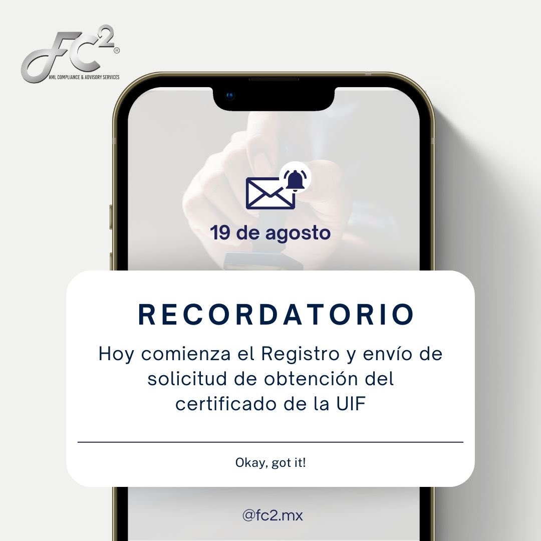 fc2cc's tweet image. 📢 ¡Atención! Hoy comienza el registro y envío de solicitudes para obtener el certificado de la UIF 📝💼

No te quedes fuera y asegúrate de cumplir con este requisito clave para fortalecer la integridad y transparencia de tu negocio. 🌐✅

#CertificaciónUIF #PLD #Compliance