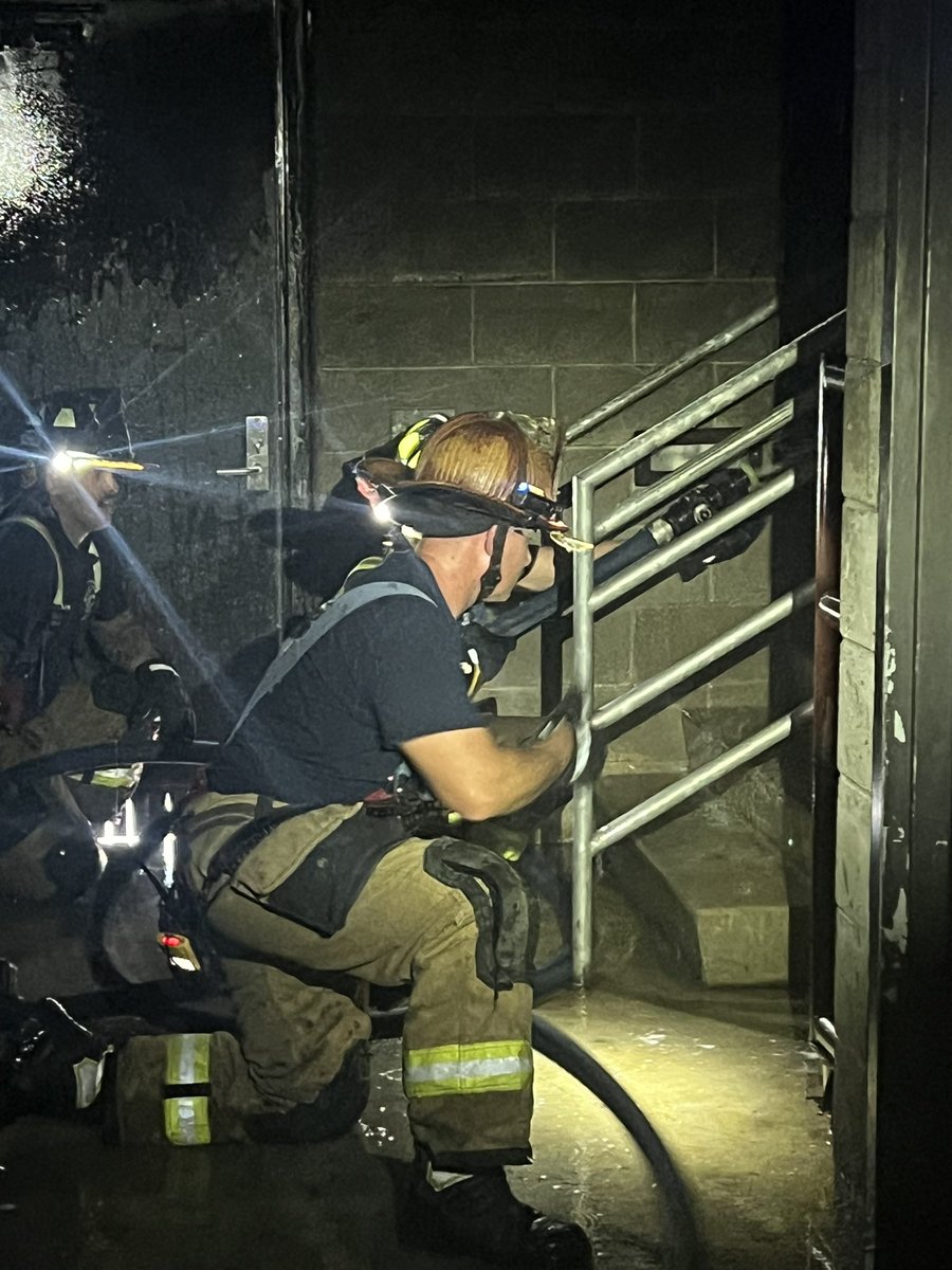 BrokenArrowFire's tweet photo. Company 5 C-Shift took some time this afternoon to visit the tower for some hose advancement training. Our firefighters continuously train and make it a daily routine so they’re always ready when a call comes in. #BAFire https://t.co/GrEl6RWlOc