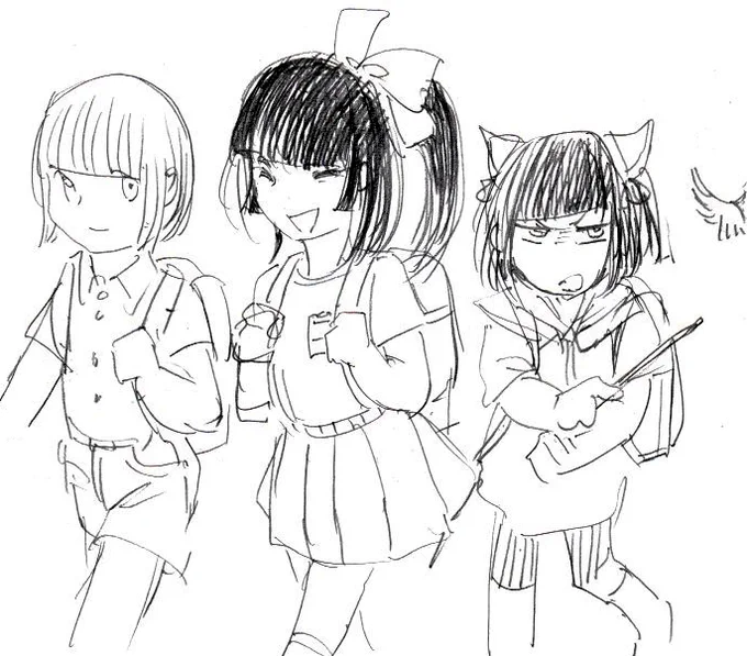 儡脊と鵺とキャシーの登校図妄想。 #鵺の陰陽師