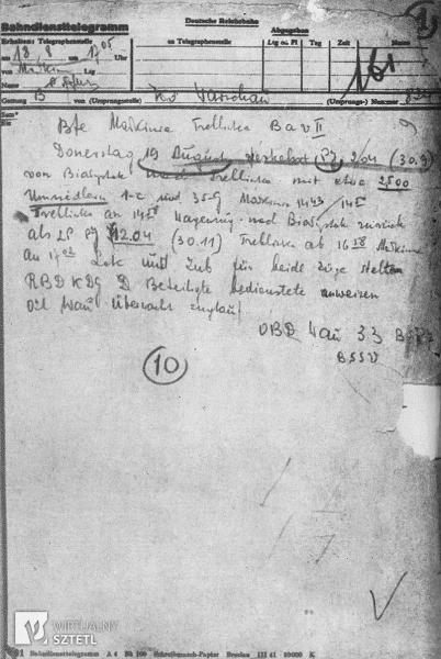 F_ZIHK's tweet photo. Telegram z dnia 18.08.1943 nadany z Generalnej Dyrekcji Kolei Wschodniej (Generaldirektion der Ostbahn, Gedob) o uruchomieniu pociągu w dniu 19.08.1943 (symb. Pj 204) z Żydami z #Białegostoku do #Treblinki w składzie 35 wagonów towarowych...#Shoah https://t.co/WN4kTMXmZH