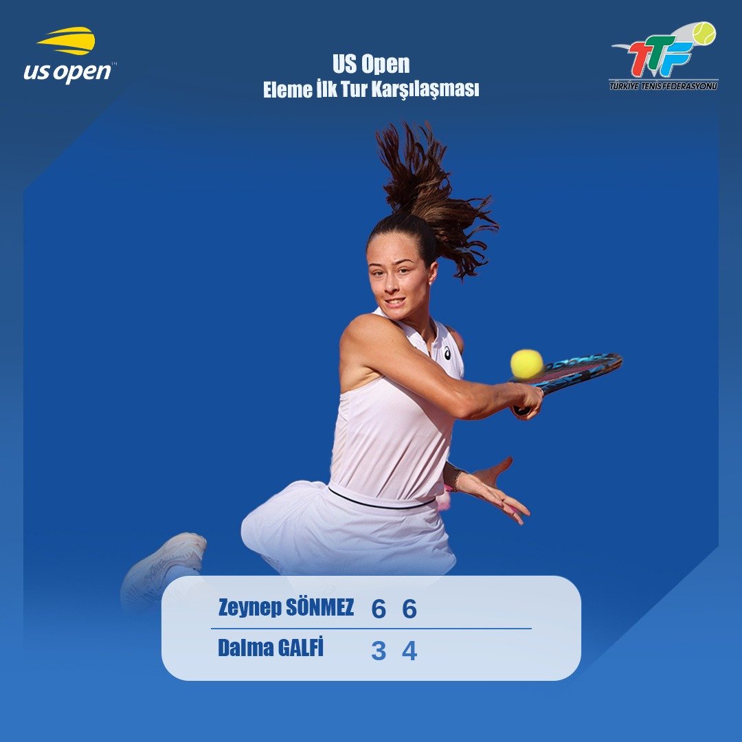 TTForgtr's tweet photo. 🇹🇷 @ZeynepSonmez__ #UsOpen elemelerinin ilk turunda 22 numaralı seri başı 🇭🇺 Dalma Galfi'yi 6-3, 6-4 yenerek elemelerin ikinci turuna yükseldi 💪🏼 https://t.co/ygPWQJ19IC