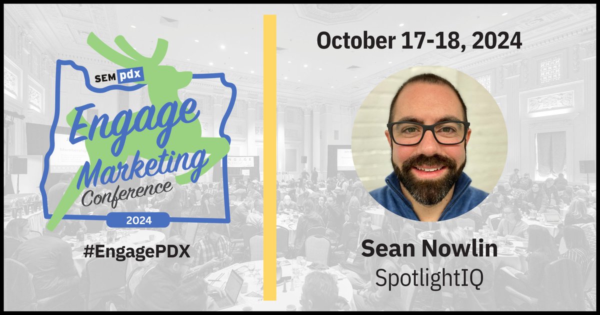 #EngagePDX Speaker Highlight: We're honored to have <a href="/SeanNowlin/">Sean Nowlin</a> from #SpotlightIQ speaking at our conference this year! Make sure to see our full line-up of speakers and register now for this two-day event! bit.ly/EngageConferen… 

#digitalmarketing #conference2024 #paidmedia