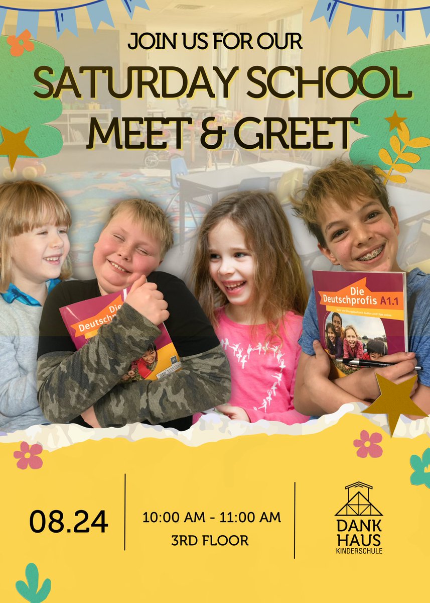 Mark your Zeitpläne for Samstag, 08/24, and join us at the DANK Haus for our Saturday School Meet and Greet! 🎉✨ 

Come meet our Lehrer*innen, tour the Klassenzimmer, and discover the engaging ways we celebrate die Deutsche Sprache und Kultur with us. 🇩🇪❤️

Bis dahin! 👋🏻