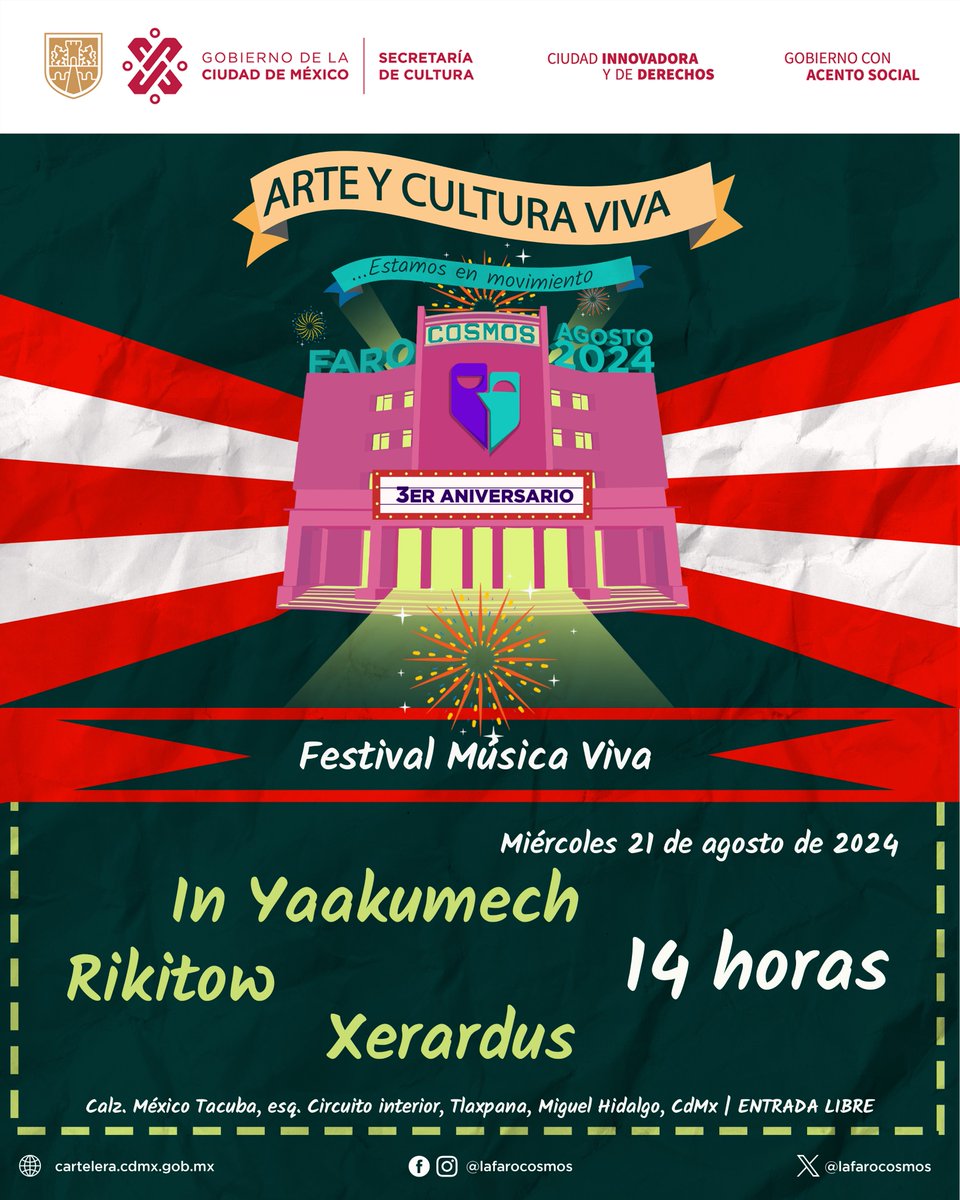 🍃🎶Este  festival destaca  la música contemporánea y la creatividad, la creación musical actual y las voces de los artistas de esta época. 🎶🍃
¡Te esperamos a partir de las 14 horas! 🍃