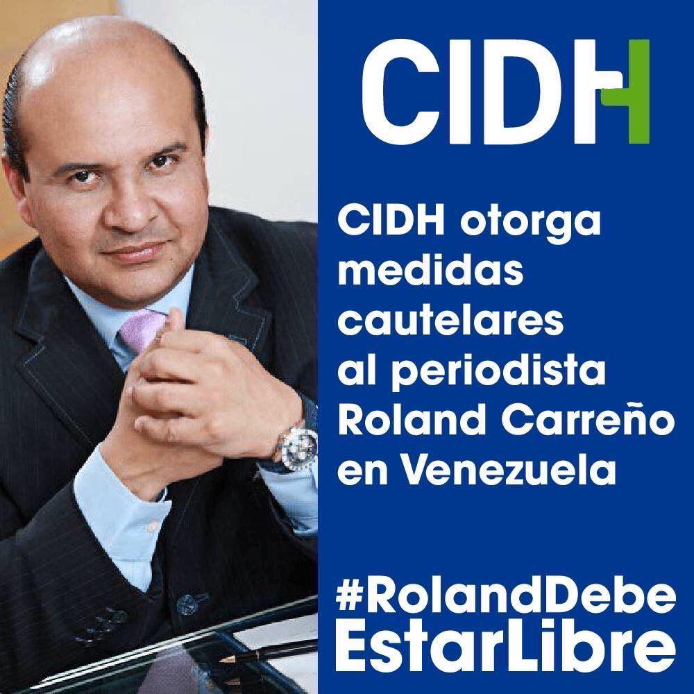 El régimen de Nicolás Maduro sigue sin dar información a la #CIDH sobre la desaparición forzada de @RolandCarreno, periodista y dirigente político de Voluntad Popular detenido el pasado 2 de agosto. #RolandDebeEstarLibre