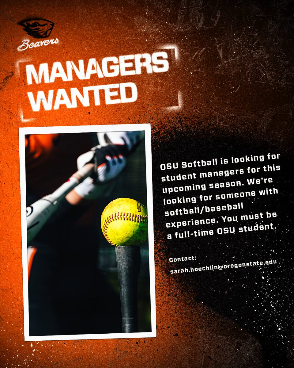 We're looking for some managers ahead of the 2025 season. 👀

If interested, reach out to Sarah Hoechlin, our Director of Operations at sarah.hoechlin@oregonstate.edu

#GoBeavs