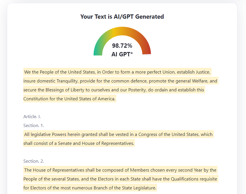 MatthewLawTech's tweet image. It looks like our founding fathers may have used ChatGPT to write the constitution.... Stay tuned for my upcoming academic paper on the use of generative A.I. in the 1700's.