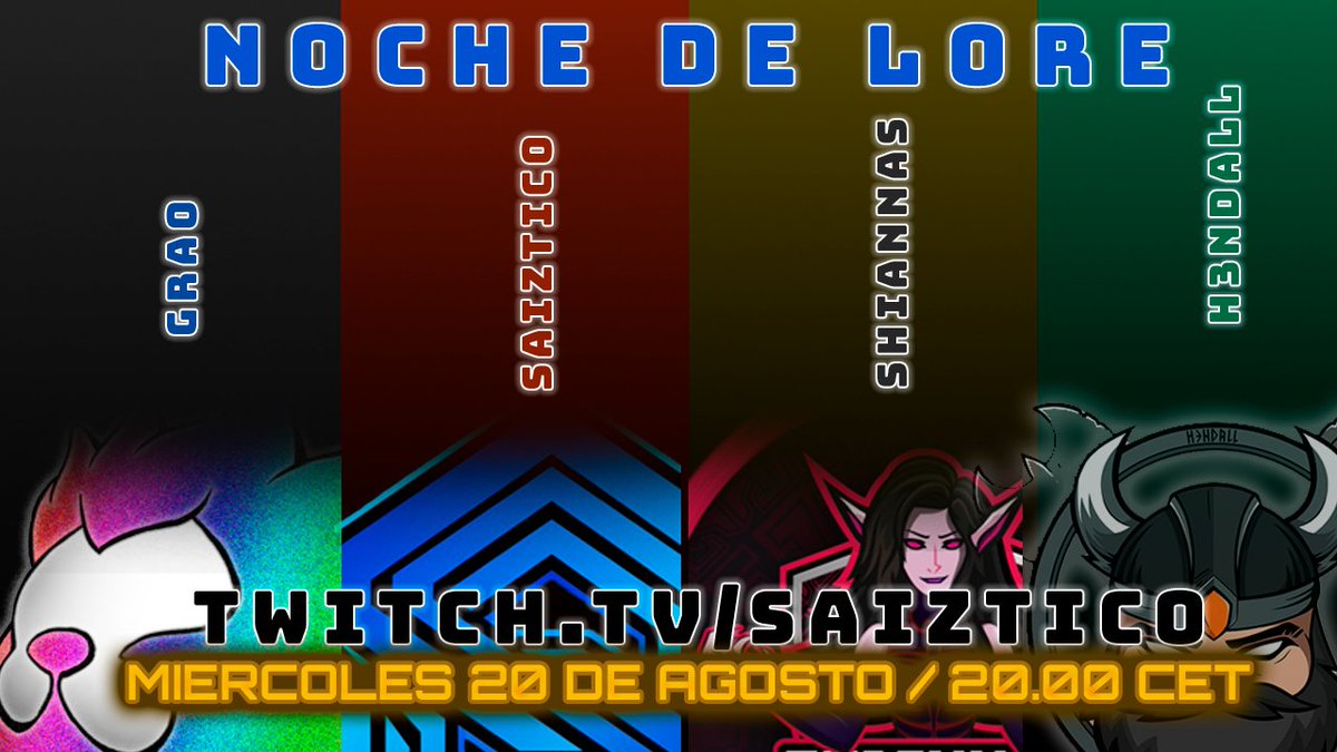 ✅¡VUELVE EL MEJOR PROGRAMA DE LORE!🔥

VUELVE NOCHES DE LORE

MAÑANA MARTES A LAS 20:00 EN twitch.tv/saiztico 🔴
¡Programa especial!: llegada de The War Within. 
Con @Graogramar_ <a href="/Shiannas_style/">Shiannas 🗿</a> y <a href="/H3ndall/">H3ndall 🇵🇸 🔻 𝙂𝙈 𝙏𝙄𝙏𝘼𝙉𝙀𝙎 𝙈𝘼𝙉𝘾𝙊𝙎</a> 

Mañana toca pasarlo increíble.
 ¡Se agradece compartir el tuit! ❤