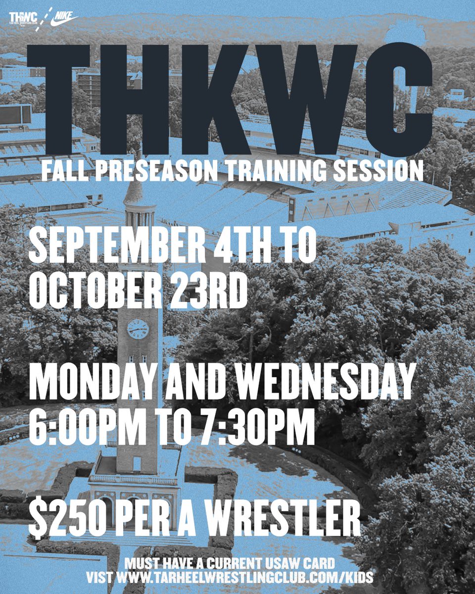 Back in The Hill starting in September. 

Register today: tarheelwrestlingclub.com/kids.html