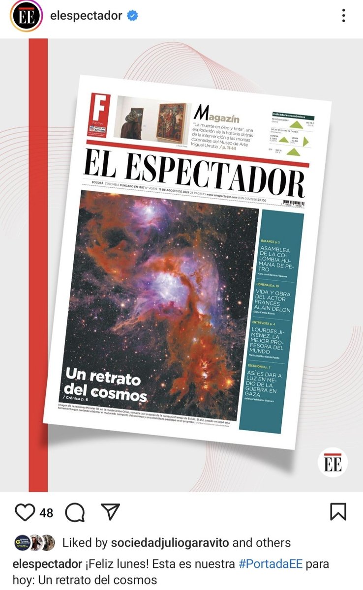 Hoy en el periódico más viejo de Colombia y uno de los de mayor circulación, <a href="/elespectador/">El Espectador</a>, una reseña sobre mi trabajo en la colaboración del telescopio espacial Euclid <a href="/EC_Euclid/">Euclid Consortium</a>
elespectador.com/ciencia/elabor…
#ESAEuclid #UniversoOscuro #Cosmologia #Mapadeluniverso #Ciencia