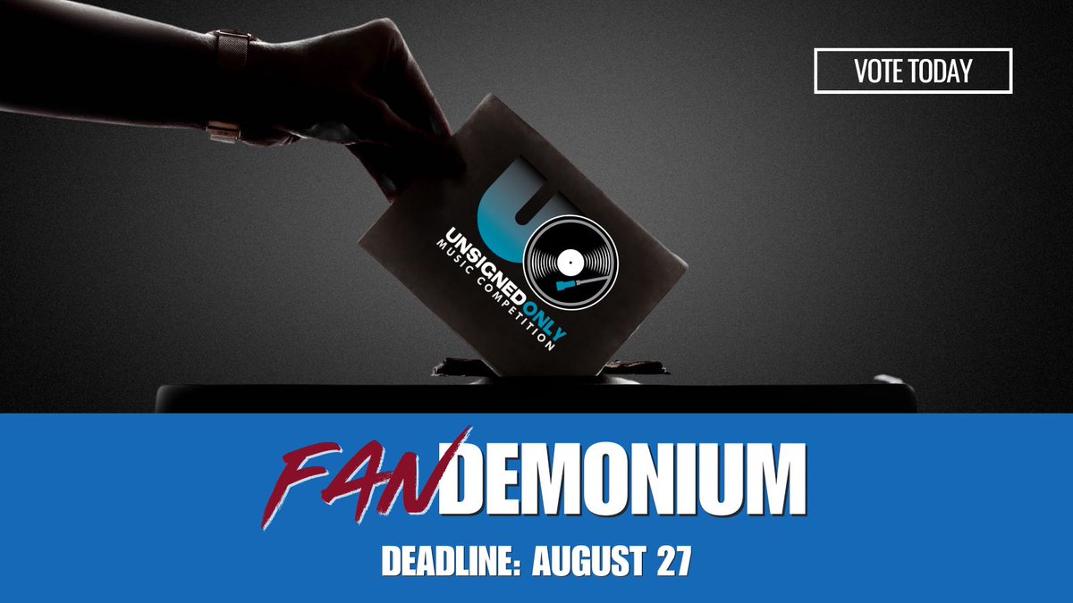UnsignedOnly's tweet image. Get your vote in now! 🗳️ Only one week left to vote for your favorite Finalist. Who will prevail in Fandemonium? Cast your vote today at: buff.ly/3X6DSIb
#unsignedonly #uo24 #indieband #awards #indiemausic #indieartist #indie #Fandemonium #VoteNow