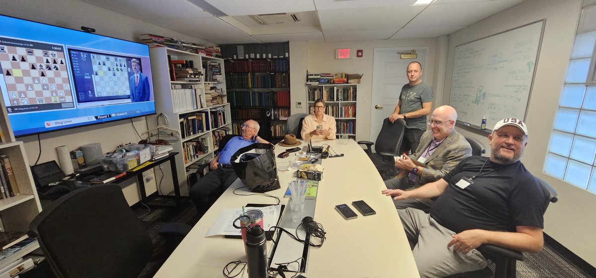 GrandChessTour's tweet photo. VIP guests Daryl Morey, president of the Philadelphia 76ers and Joe Posnanski, sports writer, are enjoying the Sinquefield Cup broadcast together with Rex Sinquefield and GM Evgenij Miroshnichenko. #Grandchesstour #Sinquefield 🏀@dmorey 📚@JPosnanski https://t.co/dhxMb3MseI