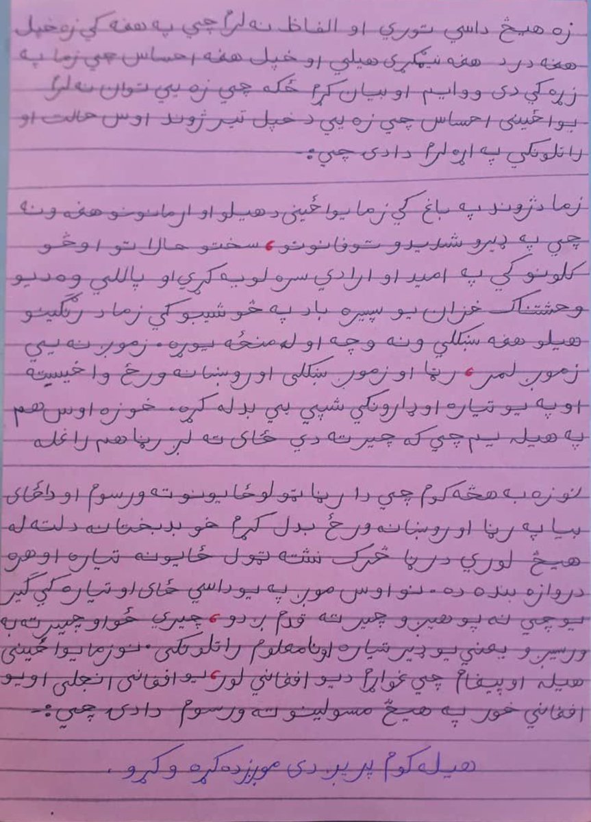 This letter, written by my 15-year-old niece Hamida Totakhil in Kabul who is now denied the right to go to school, captures the emotional weight of what millions of girls in Afghanistan face under the Taliban. She wrote it in Pashto, but let me translate her words: