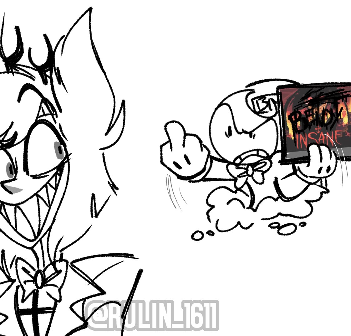 Rulin_1611's tweet photo. Just for humor I did this XD

#HazbinHotel #Alastor  #Bendy #Bendyandtheinkmachine #BATIM #cartoon #art #cartoonart https://t.co/O3RLFJQbRM