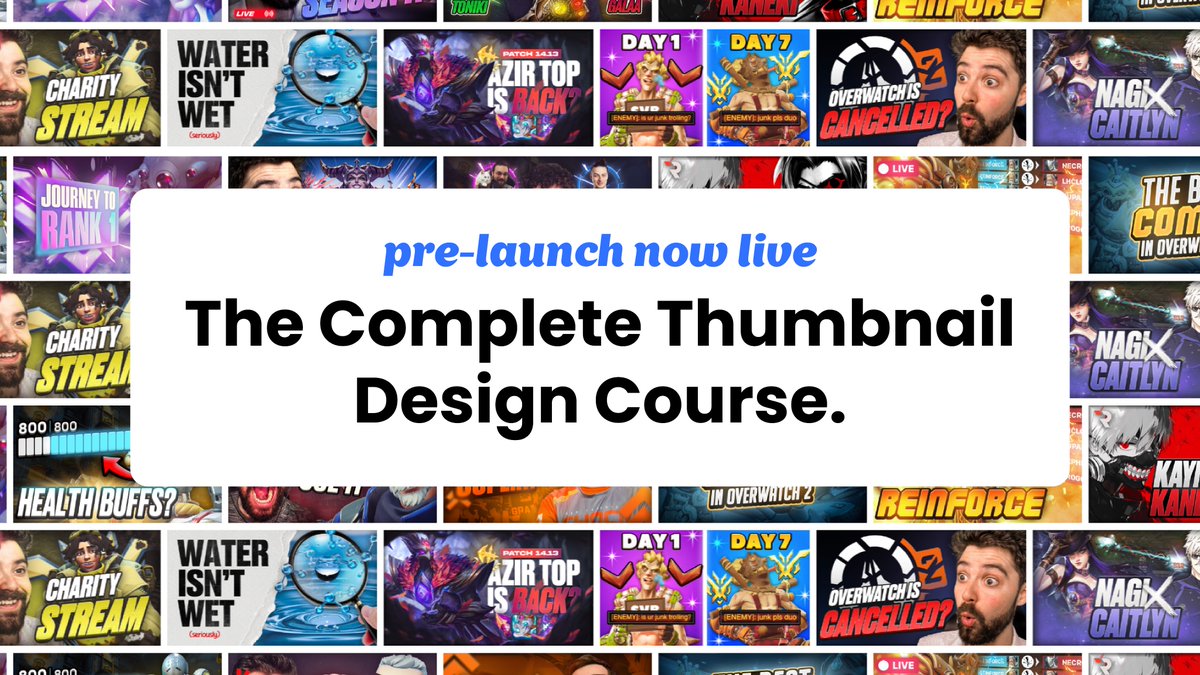 🛑 THUMBNAIL COURSE PRE-LAUNCH 🛑

It's finally here, the pre-launch to the Complete Thumbnail Design Course.

Register your interest @ thumbnailmaker.io to receive:

👉 50% off the course
👉 Discord Access
👉 25 Free Assets
👉 So much more

RTs Appreciated!