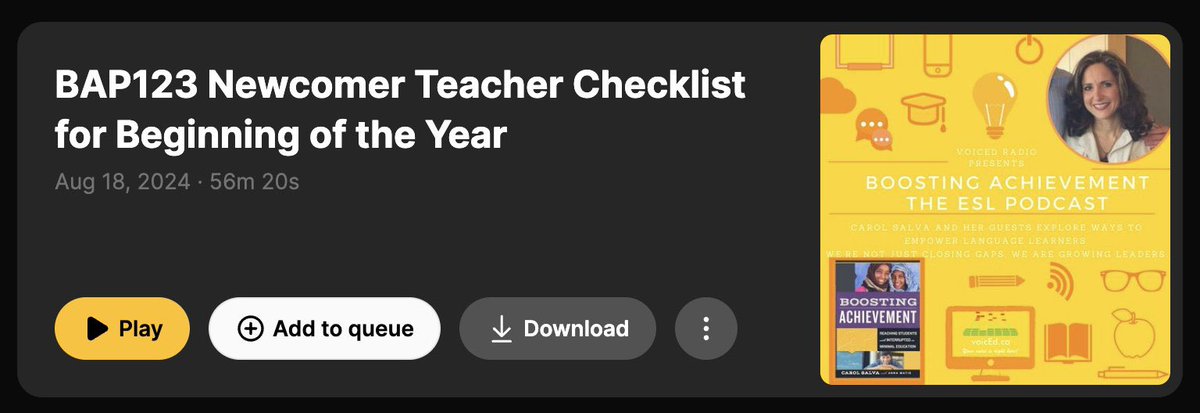 DrCarolSalva's tweet photo. ๐๏ธEpisode 123 of the #BoostingAchievement #ESL podcast is out! Thanks to everyone listening.
---> https://t.co/UQH96W34a6
#SLIFE #SIFE #Newcomers #ESL #BOY #BacktoSchool https://t.co/56bVqrr7ie