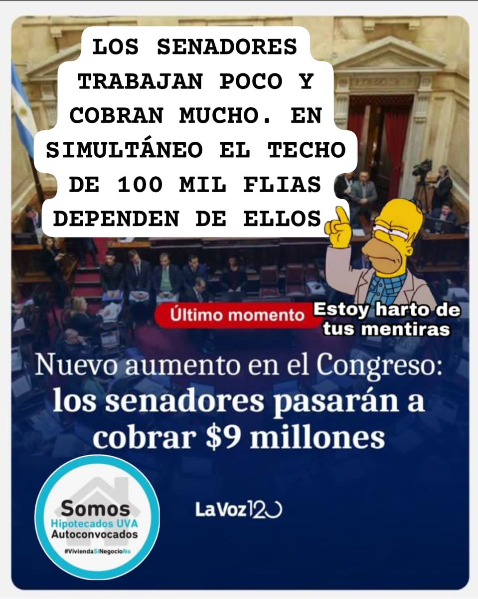 <a href="/SenadoArgentina/">Senado Argentina</a> <a href="/NataliaGadano/">Natalia Gadano</a> Lo único que hacen es saludarse para los cumpleaños. Pónganse a laburar. Dejen de ser parásitos. Más de 100 mil familias desesperadas esperan que se termine la #UsuraUVA. Conviertan en ley la media sanción que viene de Diputados desde el año pasado.  Basta de tomarnos el pelo.