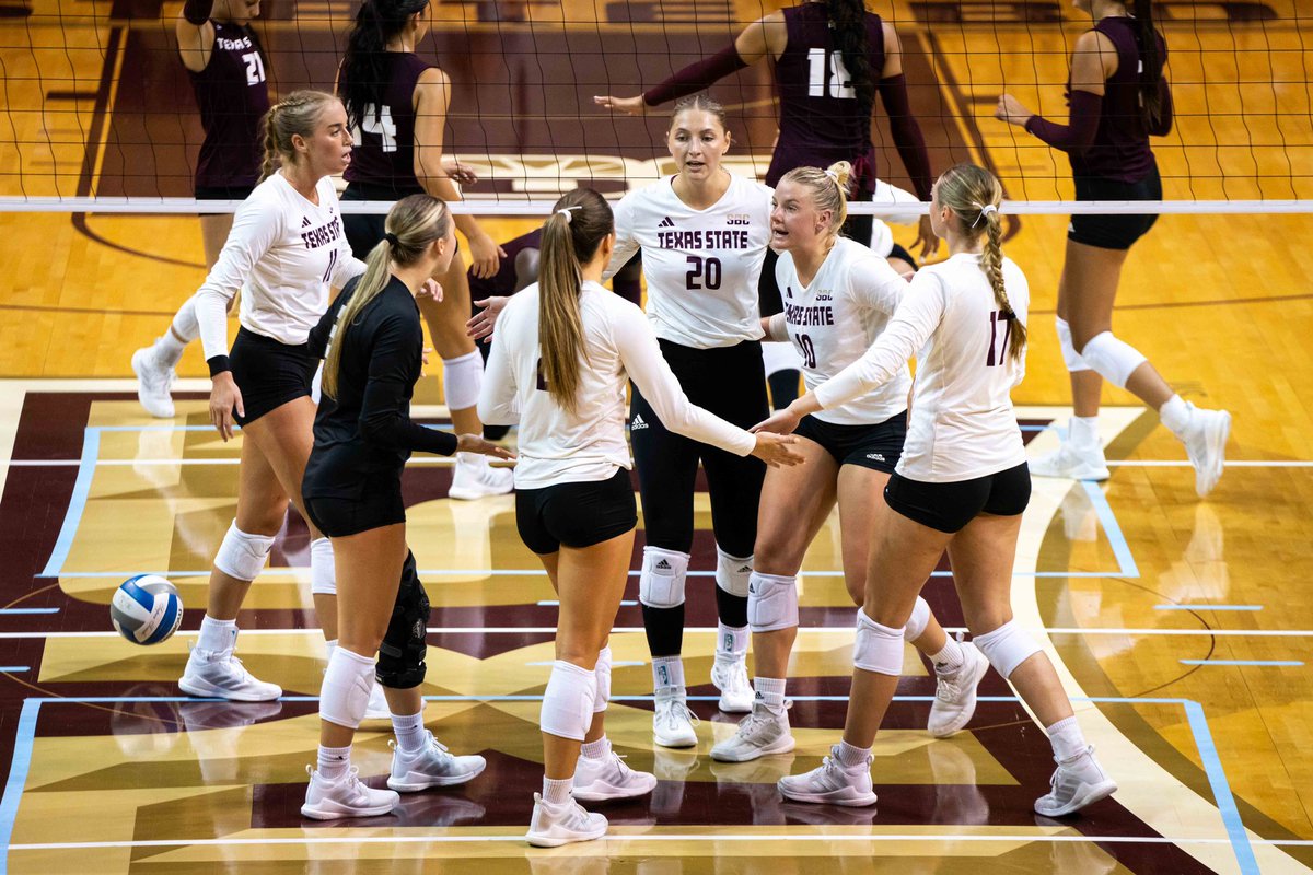 Texas State Volleyball (@texasstatevball) on Twitter photo Maroon and gold scrimmage ✅ 
Be sure to join us Saturday at 3 pm for our exhibition! #EatEmUp Maroon and gold scrimmage ✅ 
Be sure to join us Saturday at 3 pm for our exhibition! #EatEmUp