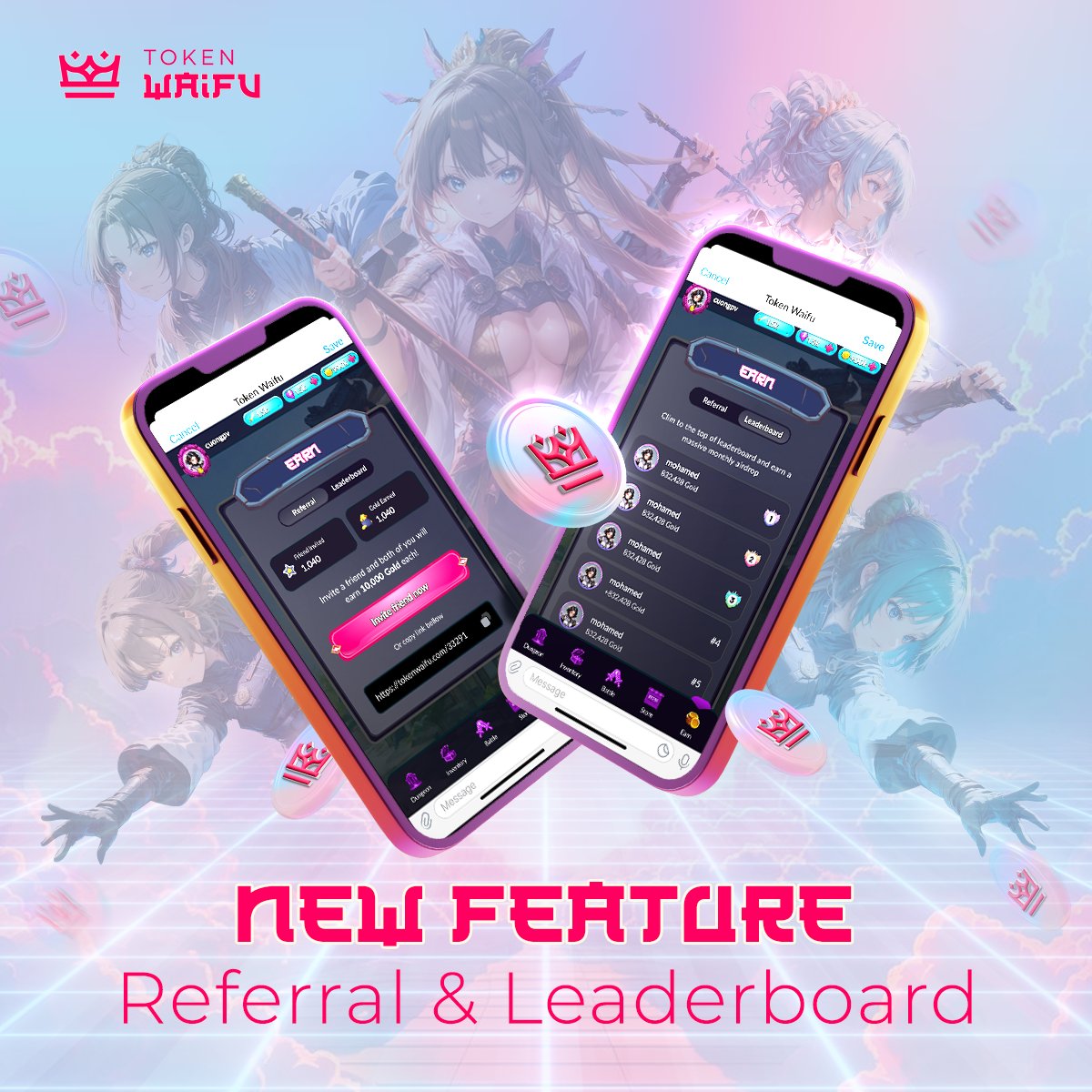 🟣 FEATURE UPDATE: Referral &amp; Leaderboard 🟣

Check your referrals, claim rewards, and see who’s leading the top 100! Ready to make your mark?

👉 Hit "Earn" on our bot and get started! t.me/TokenWaifuBot

#TokenWaifu #Referral #Leaderboard