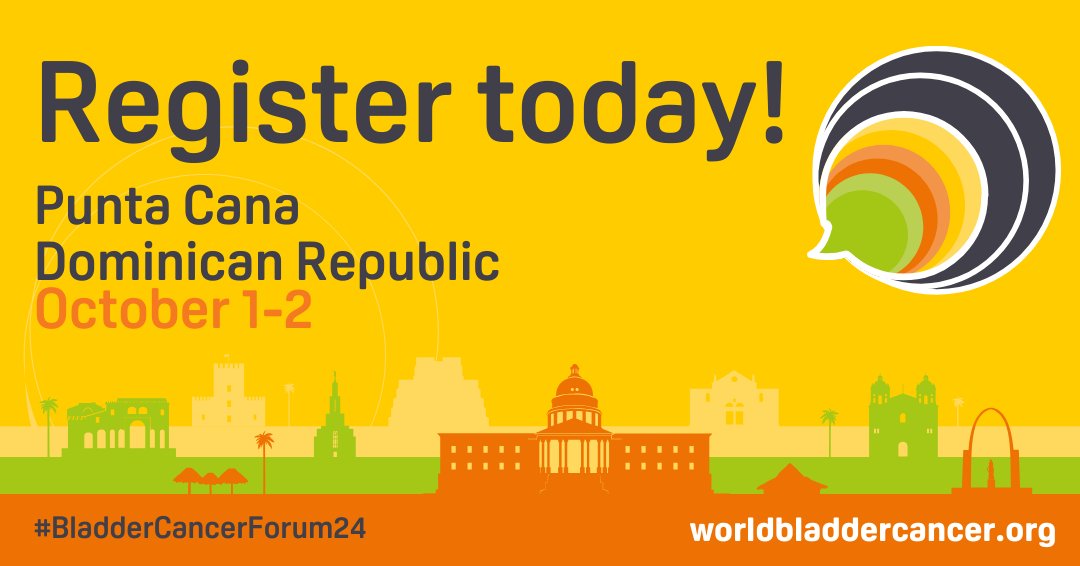 WorldBladderCan's tweet photo. 📣 Register today!
📅 October 1-2, 2024
🌍 Punta Cana, Dominican Republic (hybrid)

Join the #BladderCancerForum24 for two days of important discussions, learning, sharing ideas, and networking with the global #bladdercancer community.

Save your seat👇
https://t.co/j8cs9yU7vS