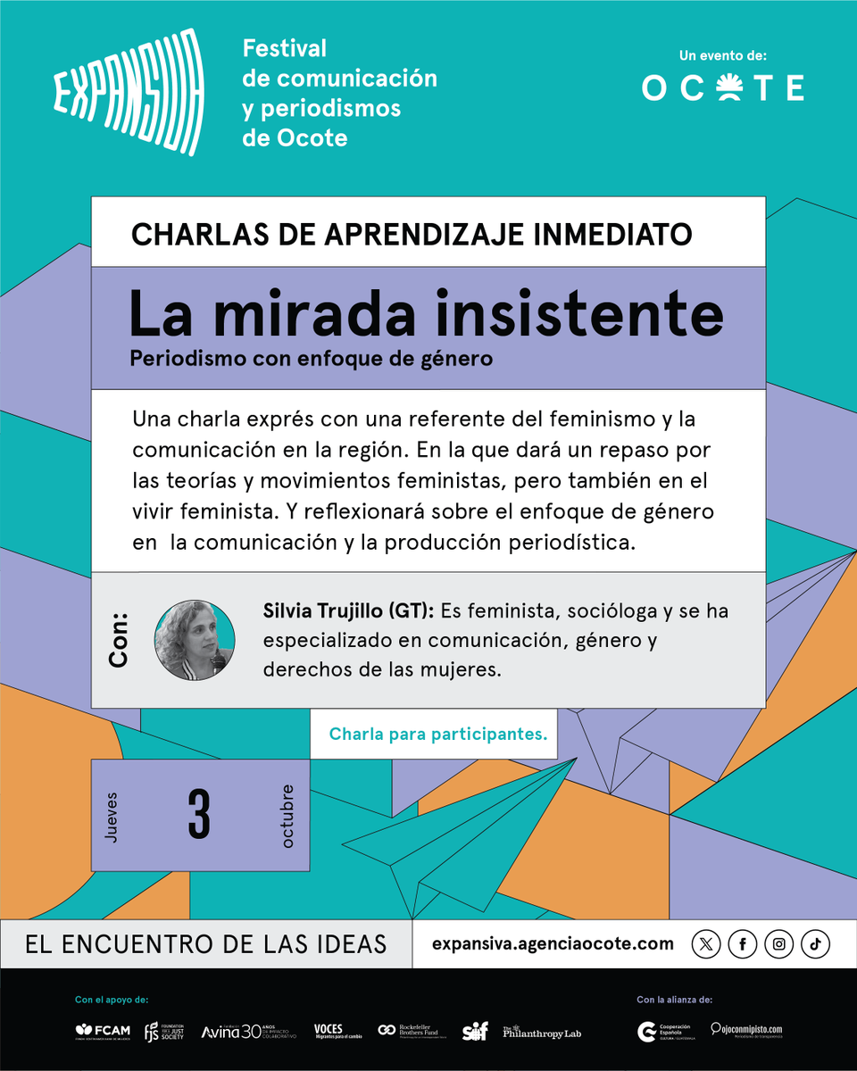 AgenciaOcote's tweet photo. @CCEGUATEMALA @_ojoconmipisto #Expansiva Festival es:

✅Talleres especializados
✅Charlas de aprendizaje
✅Tanque de proyectos
✅Recorrido sensorial 
✅Conversaciones abiertas al público
✅Exposición de fotoperiodismo
✅Una fiesta de datos
✅Un concierto y fiestas https://t.co/DgoIPWcmsQ