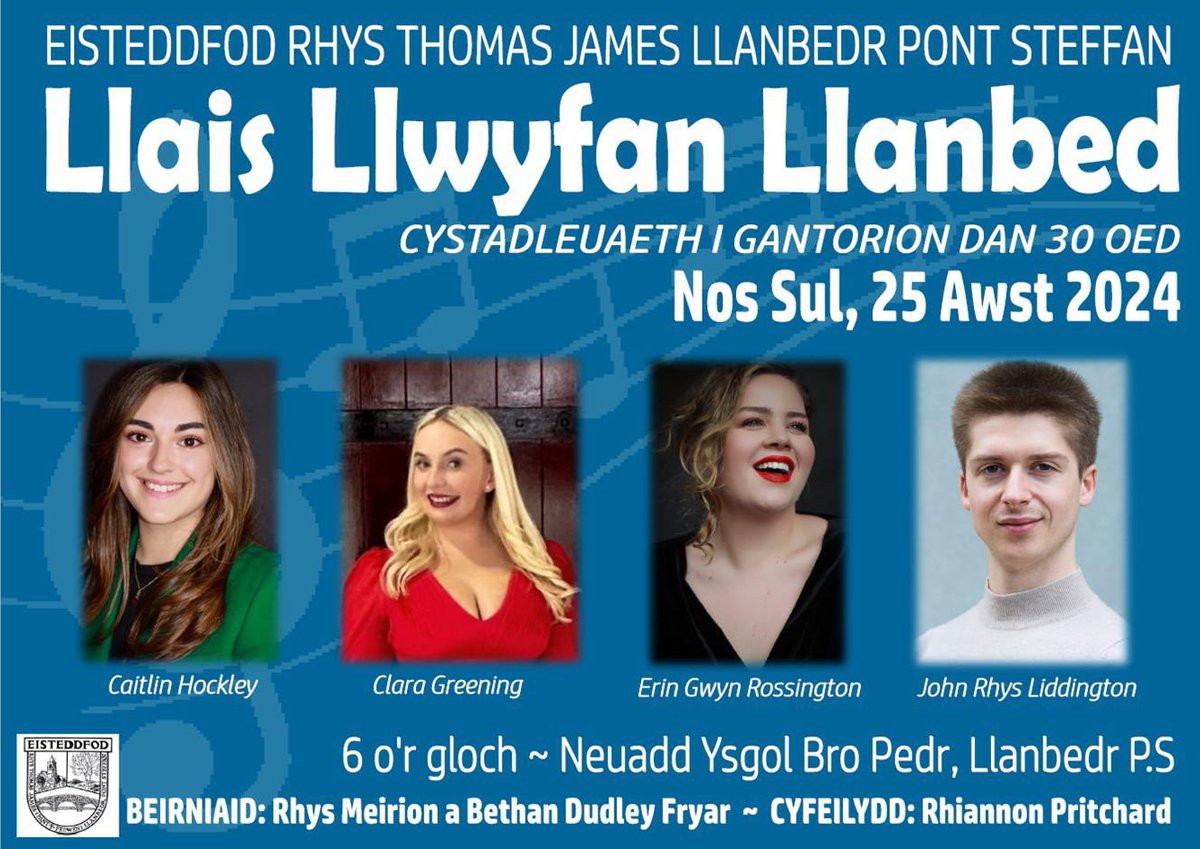 #LlaisLlwyfanLlanbed2024 🎶 <a href="/SteddfodLlanbed/">Steddfod RTJ Llanbed</a> <a href="/JamesPantyfed/">James Pantyfedwen</a> 🎶
Nos Sul, Awst 25ain 6 p.m. <a href="/YsgolBroPedr/">Ysgol Bro Pedr</a>