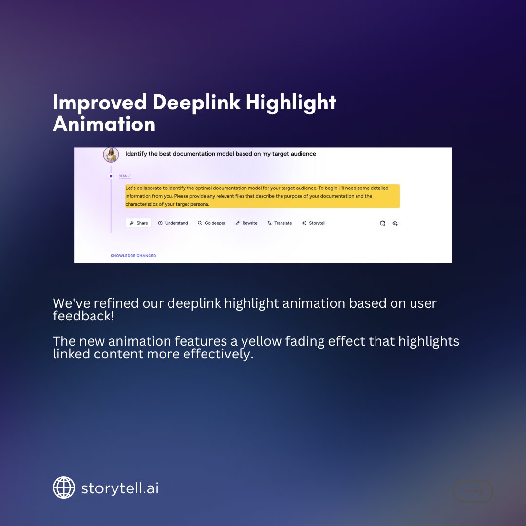 storytell_ai's tweet image. New: Knowledge Panel!

With this new feature, users get centralized space where they can access all relevant knowledge, improving the efficiency of your workflow. 🚀

#productdemo #aiforbusiness #aiforwork