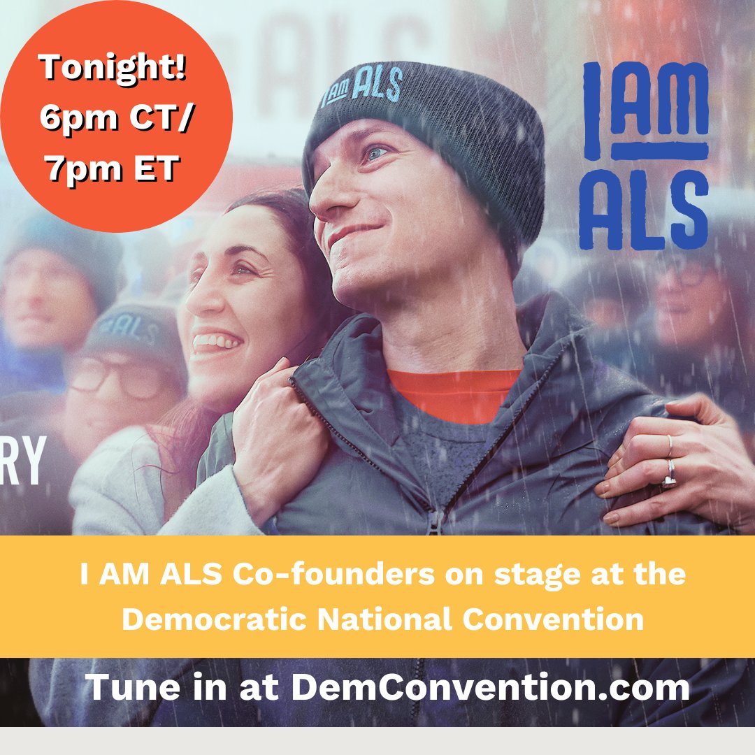 iamalsorg's tweet photo. Guess what? Tonight at 6pm CT/7pm ET, our co-founders, Brian Wallach and Sandra Abrevaya, will take the stage at the Democratic National Convention to represent I AM ALS and our amazing community of advocates! Be sure to tune in at https://t.co/KFkKshBC4m! https://t.co/cf5A10o8nb