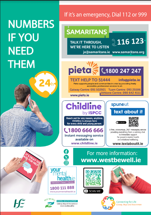 WestBeWell1's tweet image. We've updated our Numbers If You Need Them poster.
One of our key resources - this poster features a comprehensive list of 24 hour services and supports for mental health-related issues and concerns:
For more see the link below and in our stories: westbewell.ie/wp-content/upl…