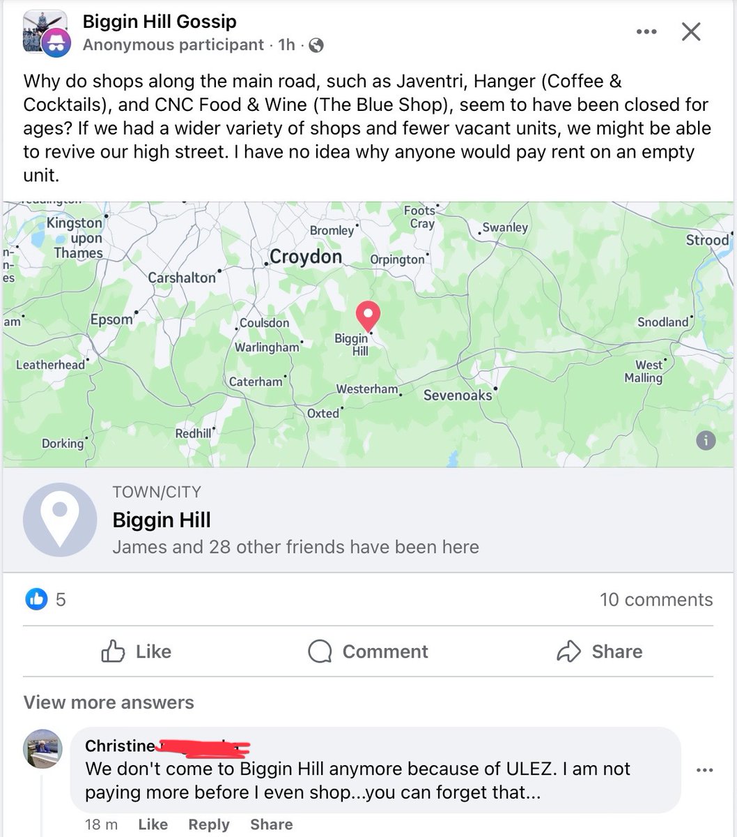 TheSickNeedCars's tweet photo. If anyone thinks ULEZ has been a success for residents and businesses on the periphery of the zone, it hasn’t. The expansion continues to hurt local businesses and very little on AQ from #TFL in such areas. No cameras in Biggin Hill btw. #StopULEZ https://t.co/DoRpbEeyC4