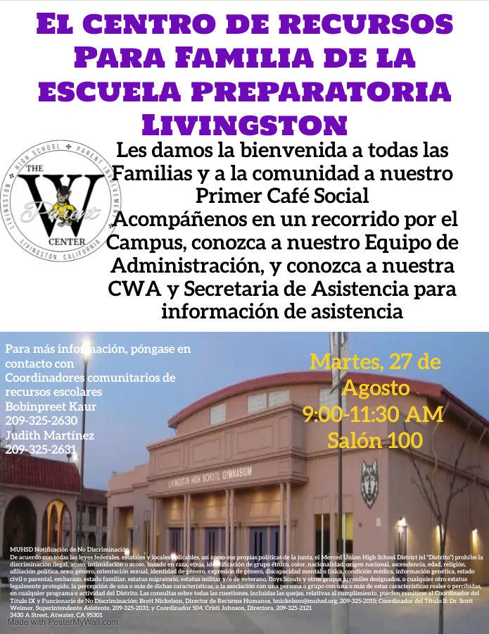 Families and Community, Please join us next Tuesday for our First Coffee Social!