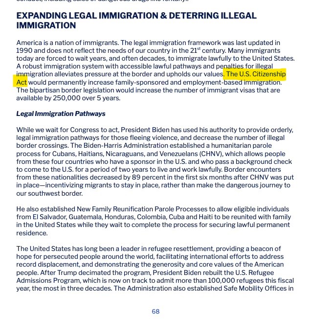 libsoftiktok's tweet photo. The official DNC platform is advocating for the passage of the U.S. Citizens Act (H.R.3194).

The Citizens Act would grant citizenship to millions of migrants who invaded our country.

This is what the plan was all along. https://t.co/vu5Bk6MlM9