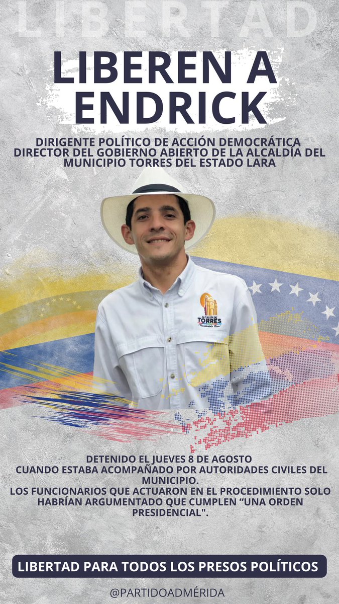 Libertad para todos los presos políticos 
#BeatrizAndrade 
#JoseCamero
#Endrick