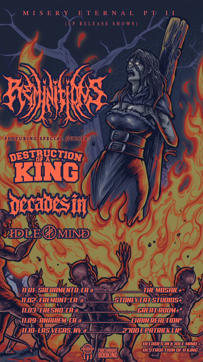 We’re hyped to announce the MISERY ETERNAL PT. II EP RELEASE TOUR with Destruction of a King, Decades In, and Idle Mind

TICKETS ON SALE FRIDAY