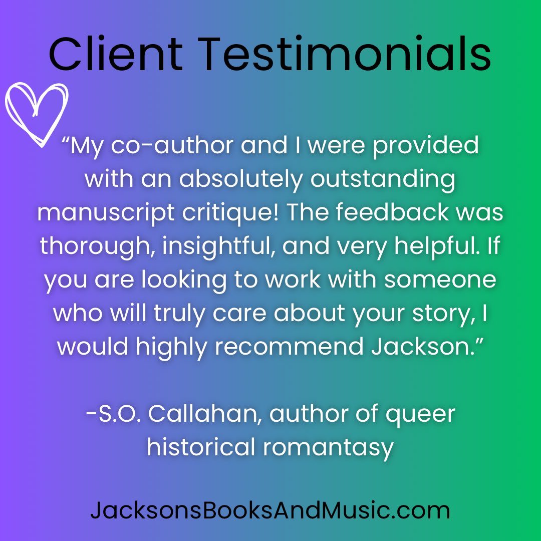 jxbooksandmusic's tweet image. Client Testimonials!

Thank you to all my amazing clients!

Part 1 of 2

#bookediting
