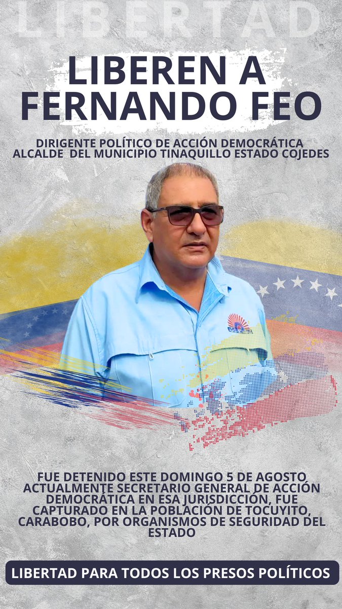 Libertad para todos los presos políticos 
<a href="/williamsdavila/">Williams Dávila</a> 
<a href="/yonnhyliscano/">Yonnhy Liscano (chupeto)</a> 
Fernando Feo