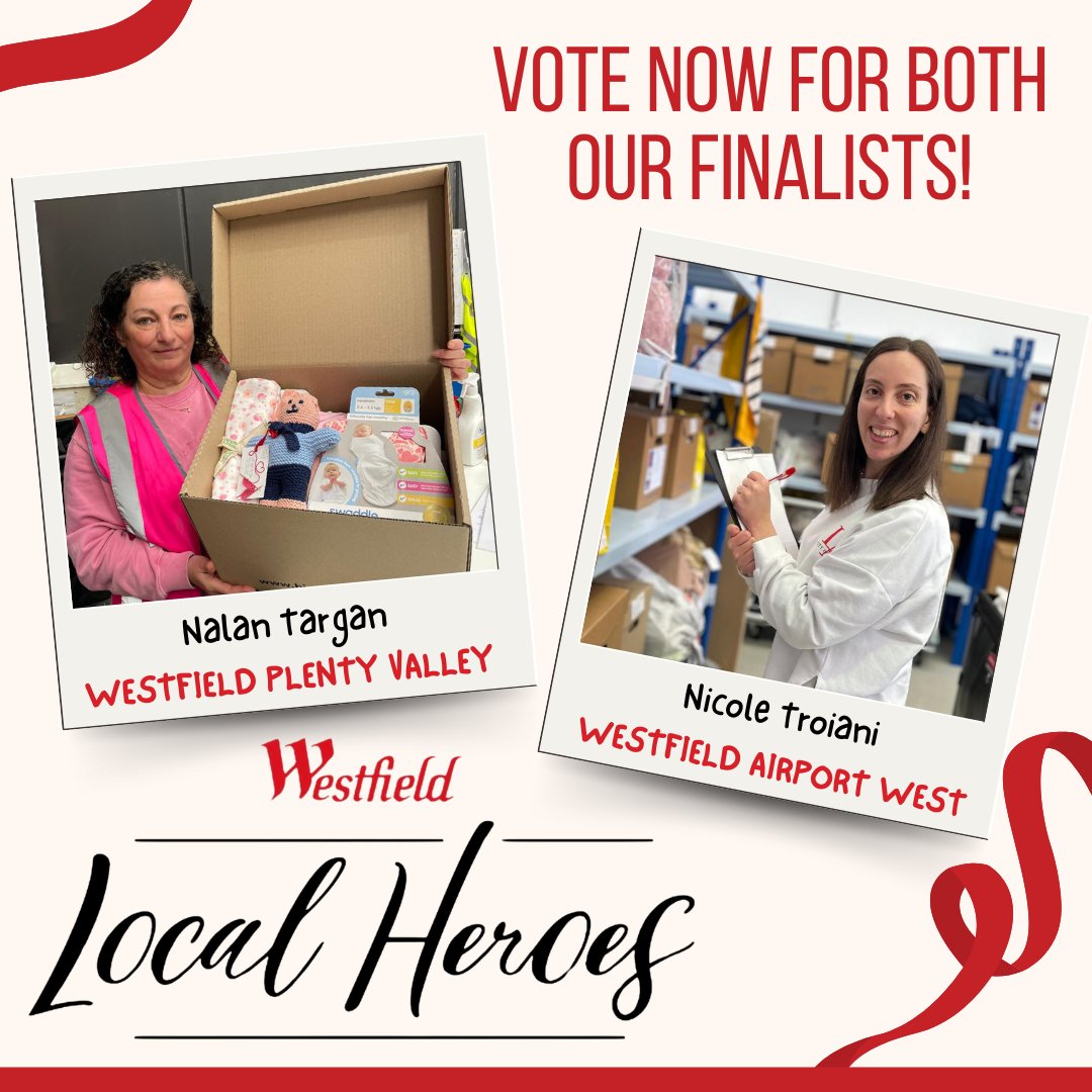 Our volunteers, Nicole &amp; Nalan, are finalists for #westfieldlocalheroes with a $20k grant up for grabs, that's 57 infant cots for safe sleep for 114 babies over 10 years. Vote for BOTH now! Every vote counts!
Nicole > ow.ly/IHt450T0NCg
Nalan > ow.ly/qfwK50T0NCh