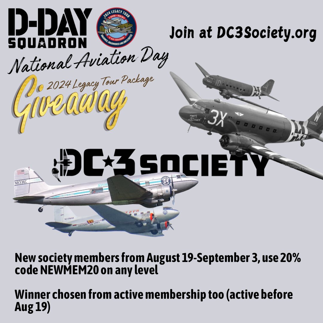 D-Day Squadron National Aviation Day giveaway! Check it out, chance to win 2024 Legacy Tour Mission package.