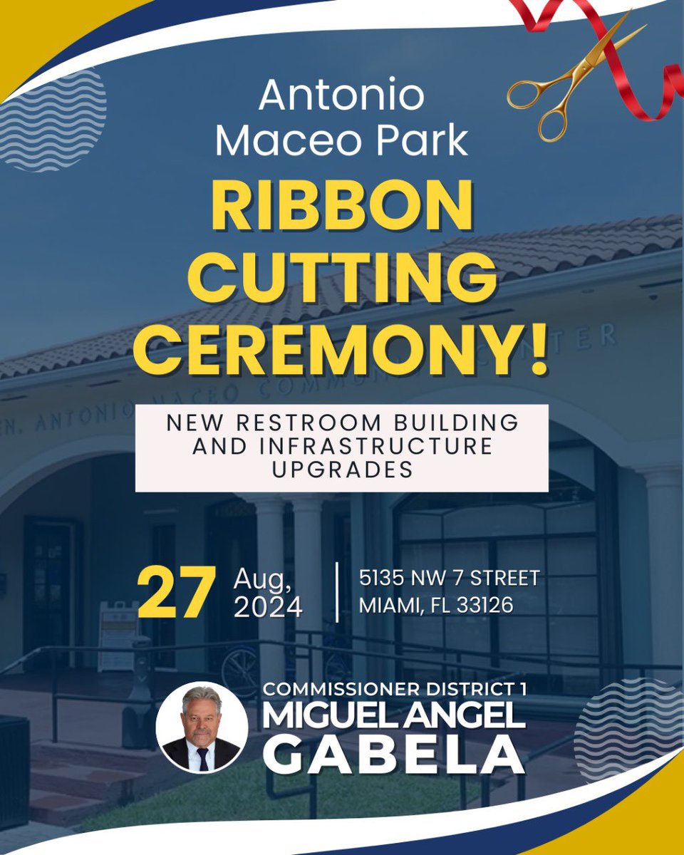 Join us for the ribbon-cutting ceremony at Antonio Maceo Park on August 27 at 11:00 AM! 🎉 We’re excited to unveil a new restroom building and infrastructure upgrades that will enhance our community space. Come celebrate with us and see the improvements firsthand!