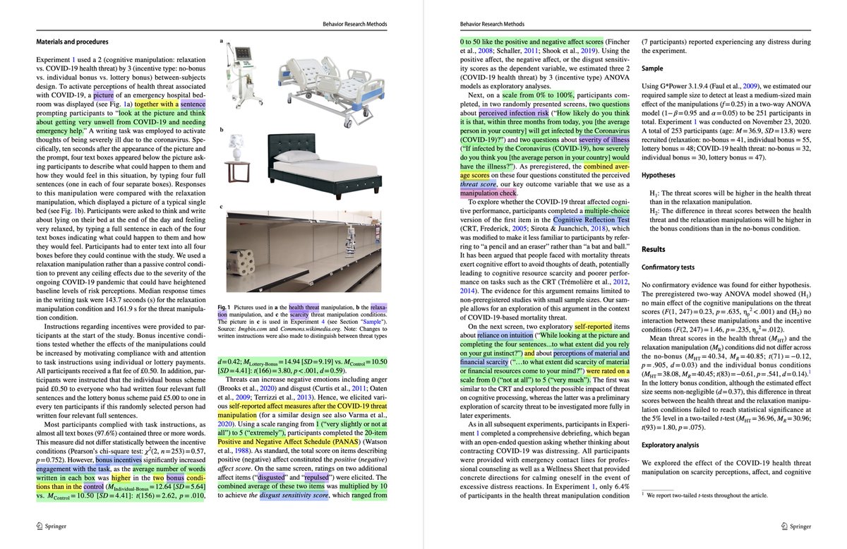 byrd_nick's tweet image. Does critical thinking suffer when primed with threats to health or resources?

High-powered experiments didn&apos;t detect such reflection-suppression — and it didn&apos;t seem to be a result of failed manipulations.

doi.org/10.3758/s13428…

#surveyMethods #health #economics #psychology