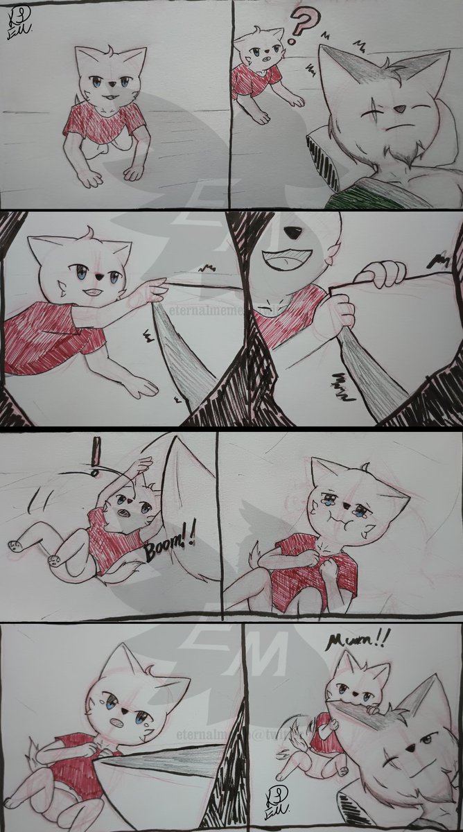EternalMeme1's tweet photo. Since I have nothing to do while I'm isolated, I made a skit. Sen loves nipping on Aki's ear as early as a baby.
#art #originalart #comicskit https://t.co/iF1rk2h8O5