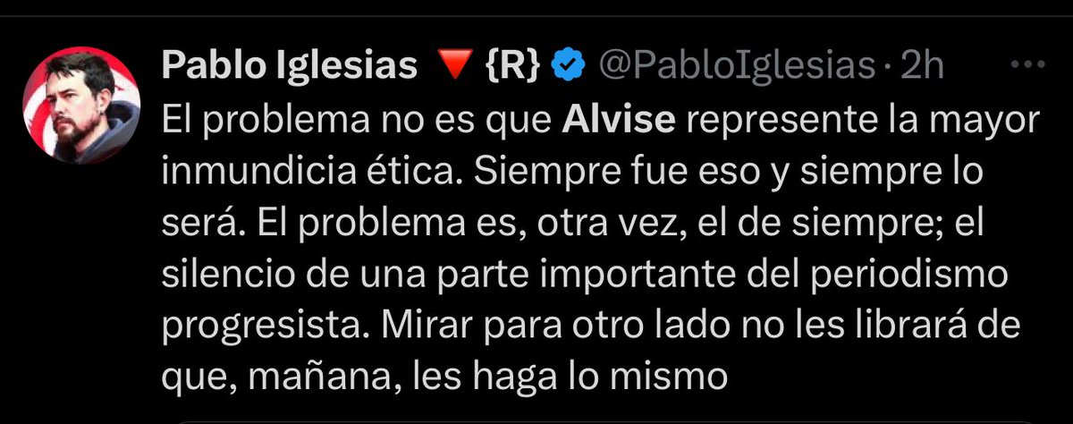 Alvise_oficial_'s tweet image. ¿Pero usted quién es?

Me quieres sonar de alguna foto tuya con Chavez, Maduro y abrazado a Otegi, o de que tu padre militaba en una organización terrorista… pero ahora mismo no caigo.

¿Puede que tu mujer sea la sueltavioladores que este mes mamó los 12.000€ que prometió…