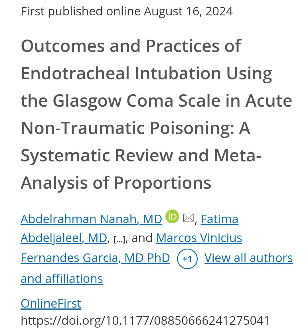 armyemdoc's tweet photo. We need to delete "GCS less than 8, intubate" from our vernacular when it comes to anything outside of trauma.

This SR-MA published 3 days ago assessed this traditional teaching in tox patients.

From 1 RCT, 10 prospective observational studies, and 29 retrospective studies, they found:
-Prospective studies found no increased risk of aspiration or mortality
-One RCT found a trend towards increased risk of aspiration, unsurprisingly since manipulating an airway is not benign

This is particularly important since one study found that 85% of those that EMS found unconscious regained consciousness before they even reached the ED.

This is probably one of those times when your indications should be focused on hypoxia or bradypnea rather than "airway protection" as your indication.

https://t.co/EjHNlm2QxK

#emergency #emergencymedicine #criticalcare #icu #erlife #iculife #science #army #armymedicine #armyemdoc #resuscitation #research #data #toxicology #drugs #alcohol #beer #medx #medtwitter #medairway #airwaytwitter #airwayx